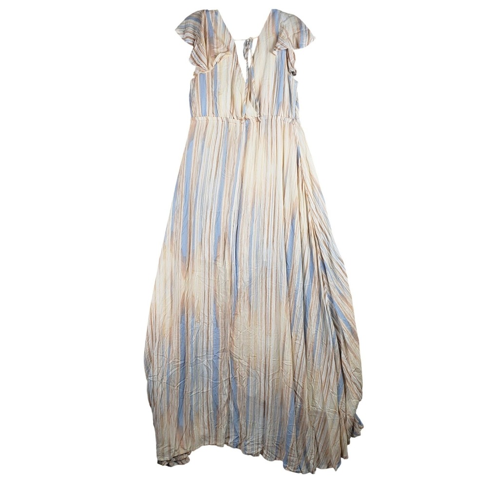 Torrid Stripe Gauze Walkthru Maxi Dress Womens 00 M/L Tan Boho Flutter Sleeve - Picture 5 of 10